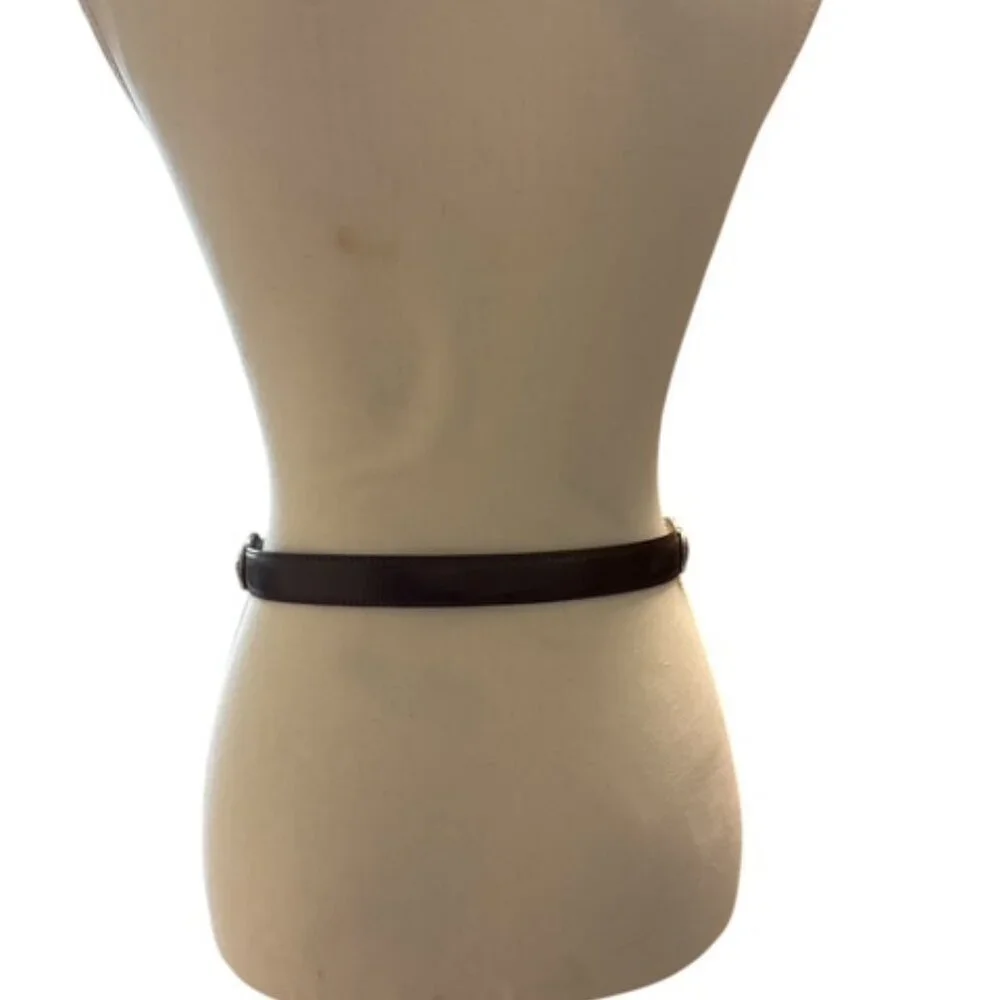 Fossil Skinny Belt Brown Leather Womens S Ornate Silver Metal Buckle and Keeper
